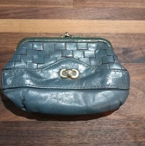 Vintage Woven Leather Gray Roger Gimbel Kisslock Coin Purse Wallet